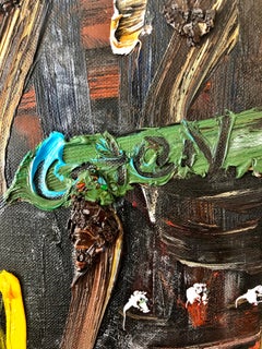 Vibrant New York City Times Square, Figural Abstract Expressionist Oil Painting