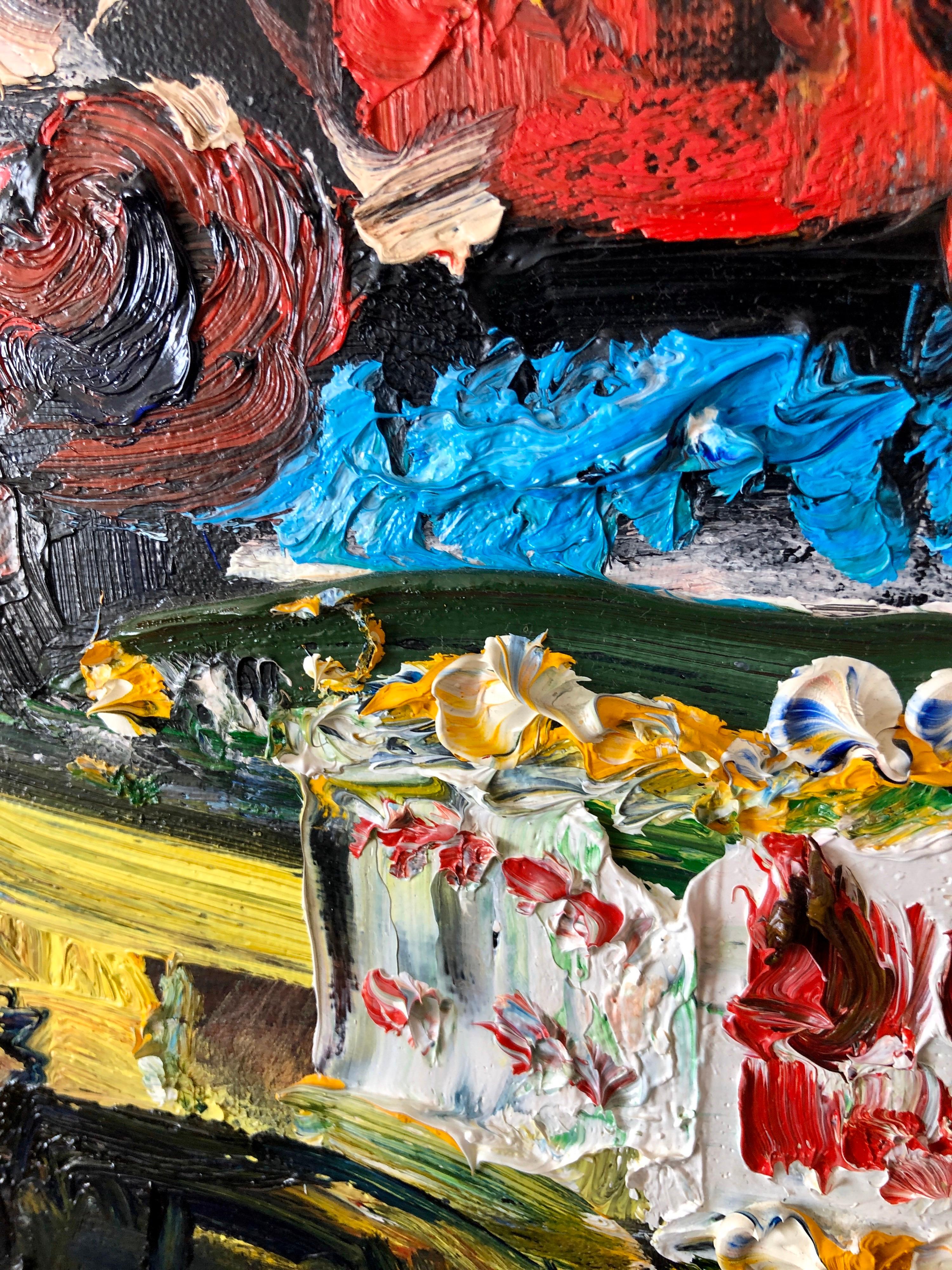 Vibrante New York Times Square, pittura ad olio figurativa espressionista astratta in vendita 1