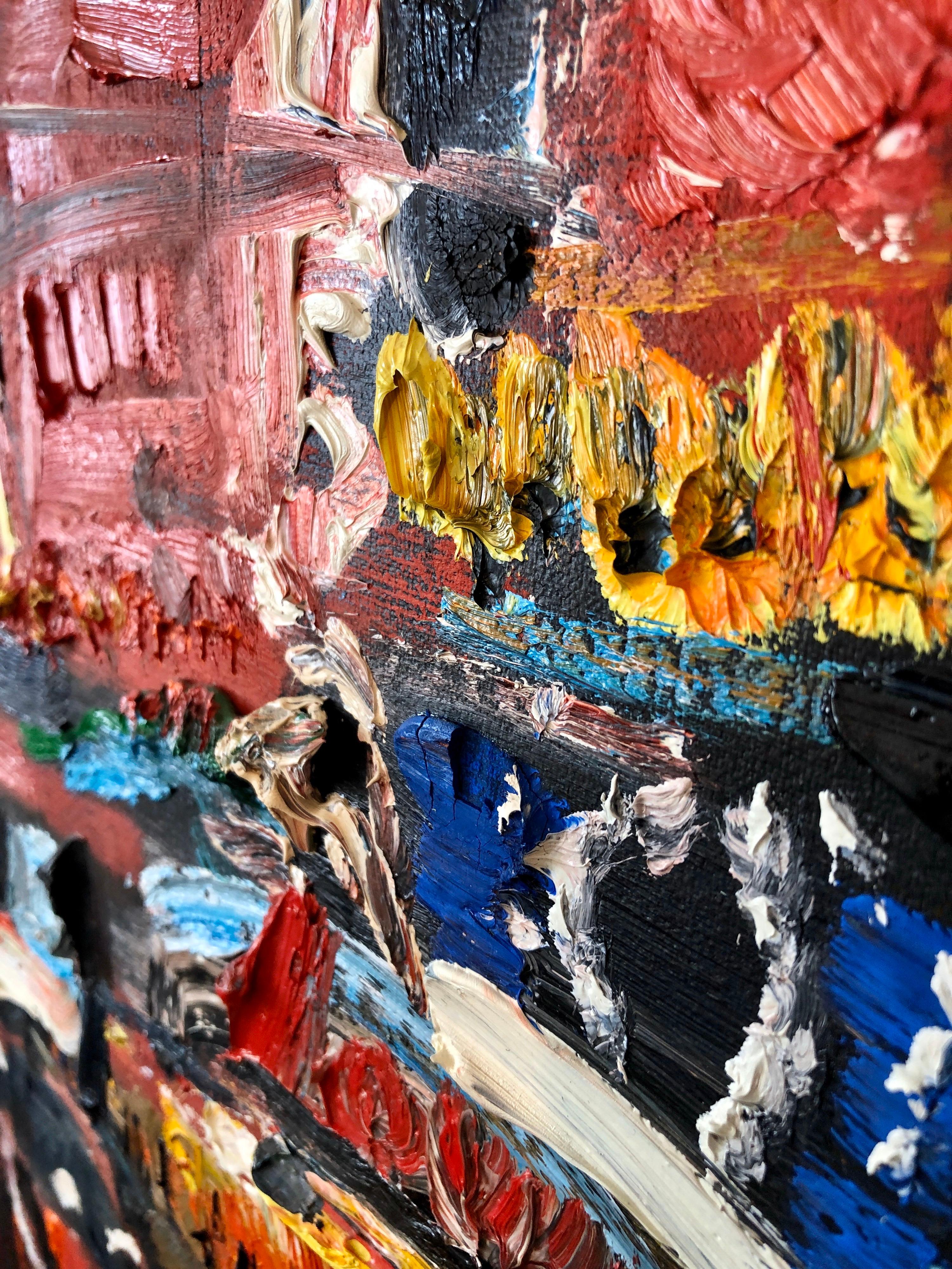 Vibrante New York Times Square, pittura ad olio figurativa espressionista astratta in vendita 2