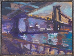 Simon Gaon - Vintage American Nocturnal New York City Bridge Cityscape Vintage American Nocturnal New York City Bridge Cityscape