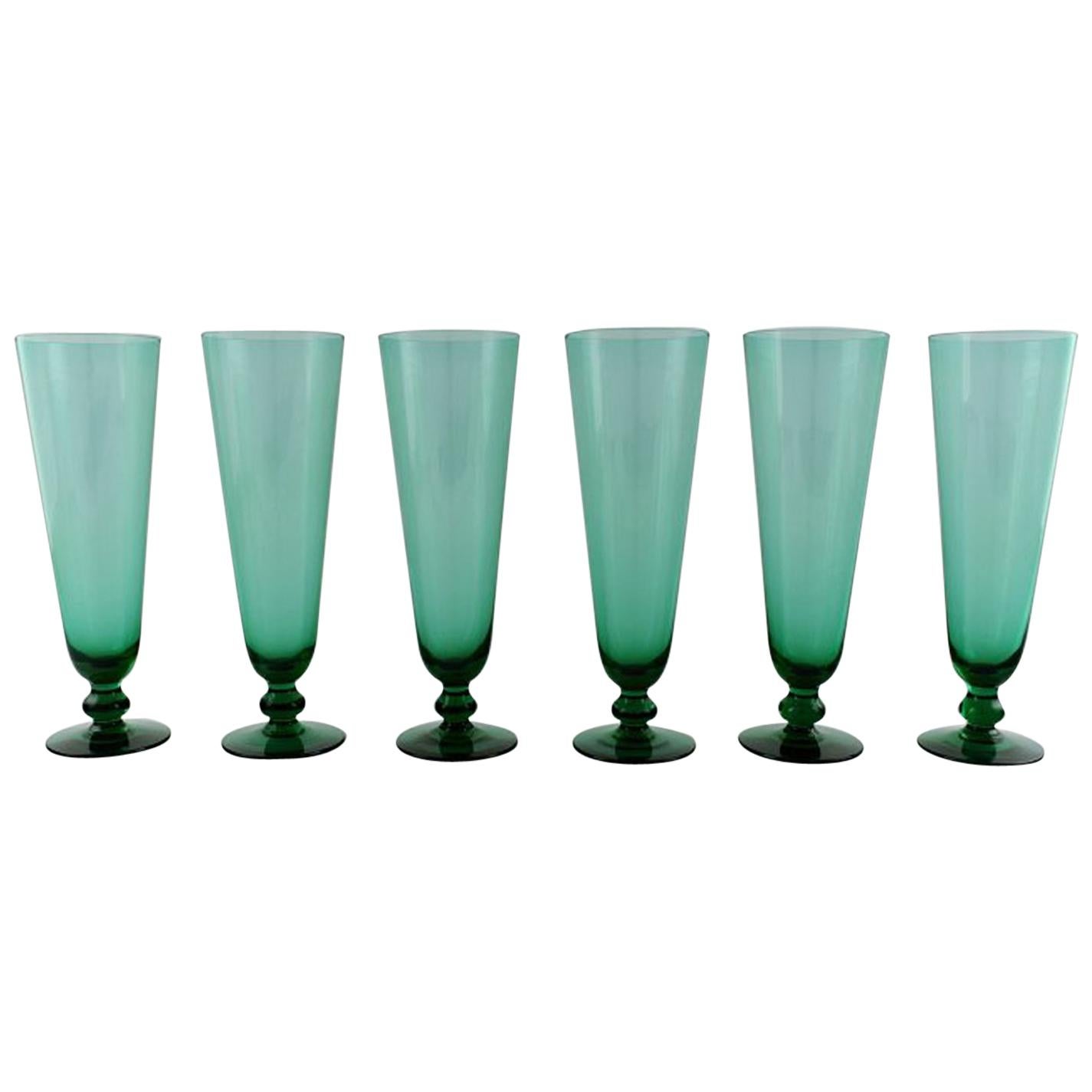 Simon Gate for Orrefors, a Set of Six Green Champagne Glass