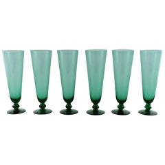Vintage Simon Gate for Orrefors, a Set of Six Green Champagne Glass