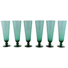 Simon Gate for Orrefors, a Set of Six Green Champagne Glass