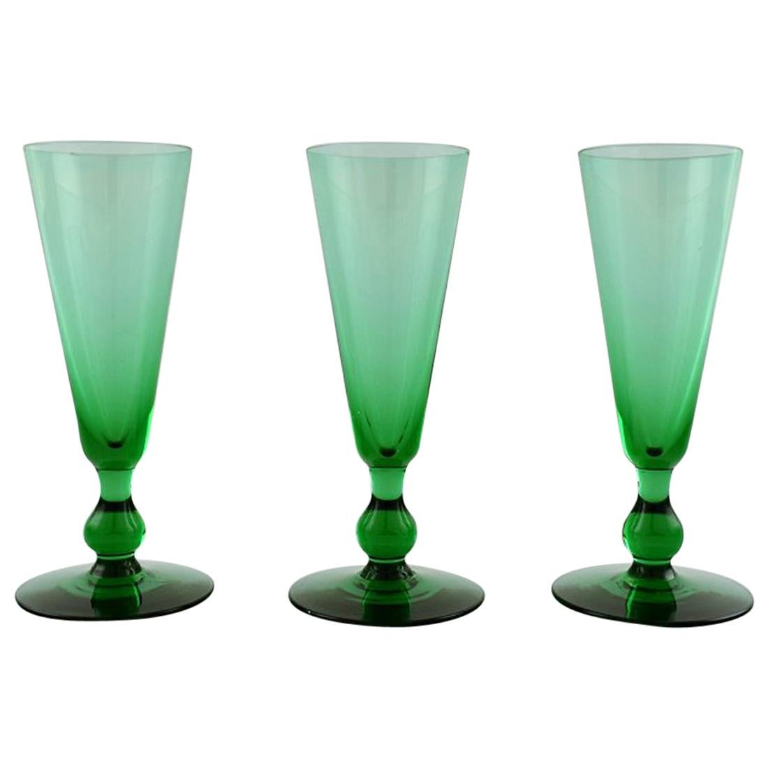 Simon Gate for Orrefors, a Set of Three Green Art Glass For Sale