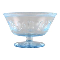 Simon Gate for Orrefors, Art Deco Bowl on Foot in Satin-Cut Light Blue Art Glass
