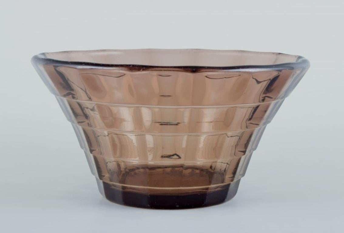 Art Deco Simon Gate for Orrefors/Sandvik. Four bowls in smoked-coloured pressed glass For Sale