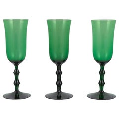 Antique Simon Gate for Orrefors, Sweden. Three "Salut" champagne glasses.