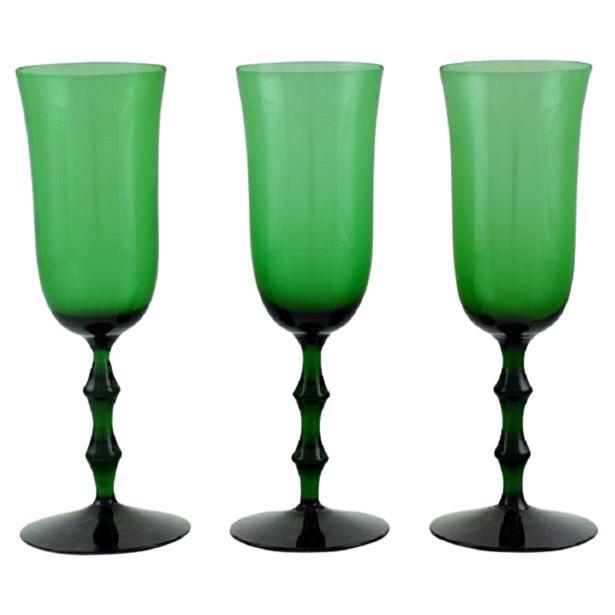 Simon Gate for Orrefors, Three Salut Champagne Glasses in Green Art Glass