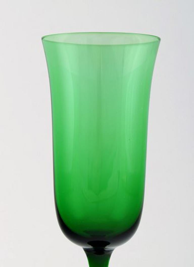 Art Deco Simon Gate Orrefors, a Set of 12 Green Champagne Glasses in Art Glass