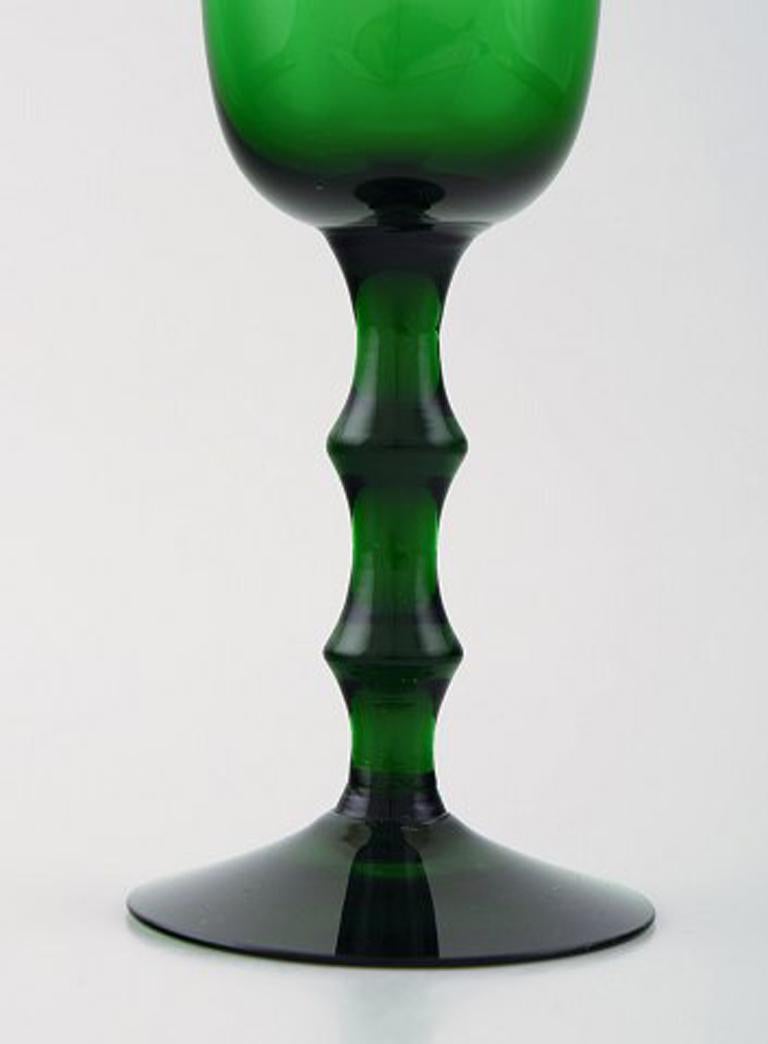 Swedish Simon Gate Orrefors, a Set of 12 Green Champagne Glasses in Art Glass