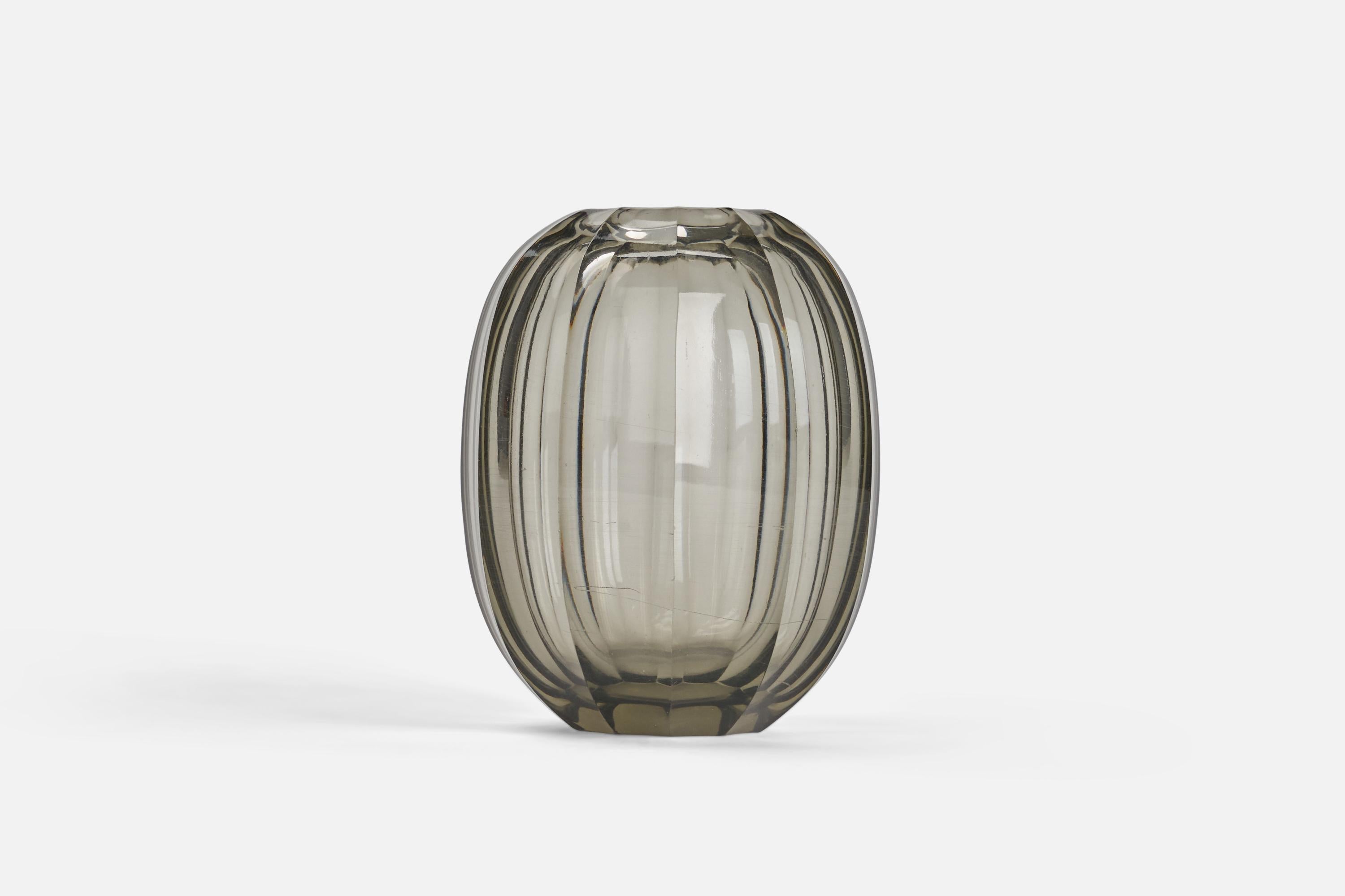 A smoked glass vase designed by Simon Gate and produced by Orrefors, Sweden, 1940s.