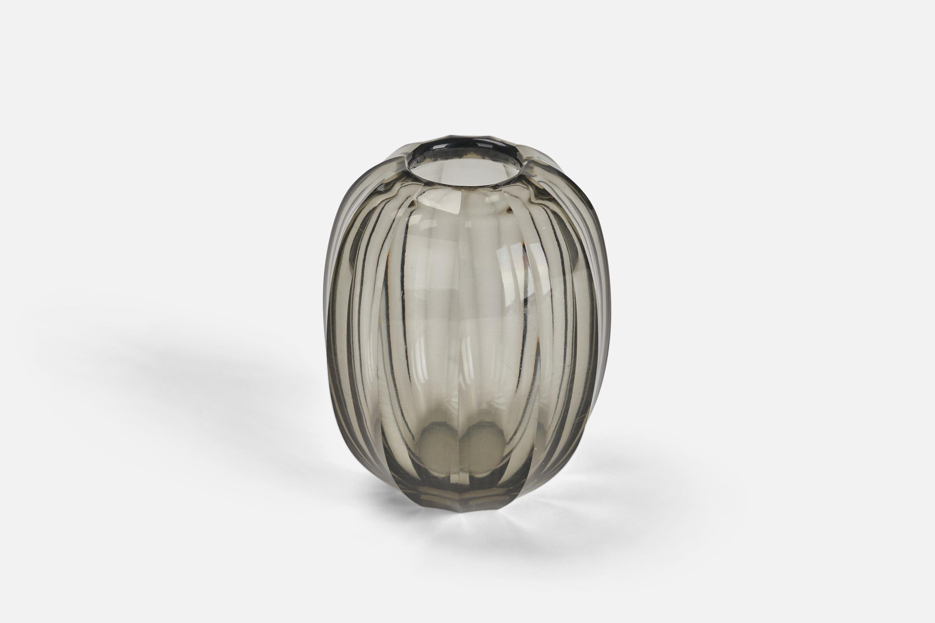 Mid-Century Modern Simon Gate, Vase, Smoked Glass, Sweden, 1940s For Sale