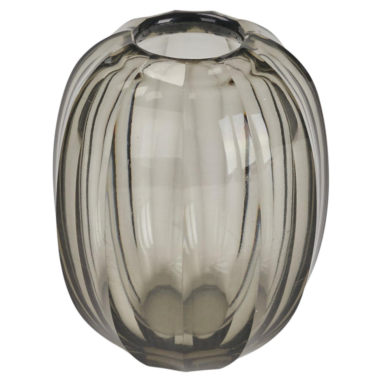 Simon Gate, Vase, Smoked Glass, Sweden, 1940s For Sale