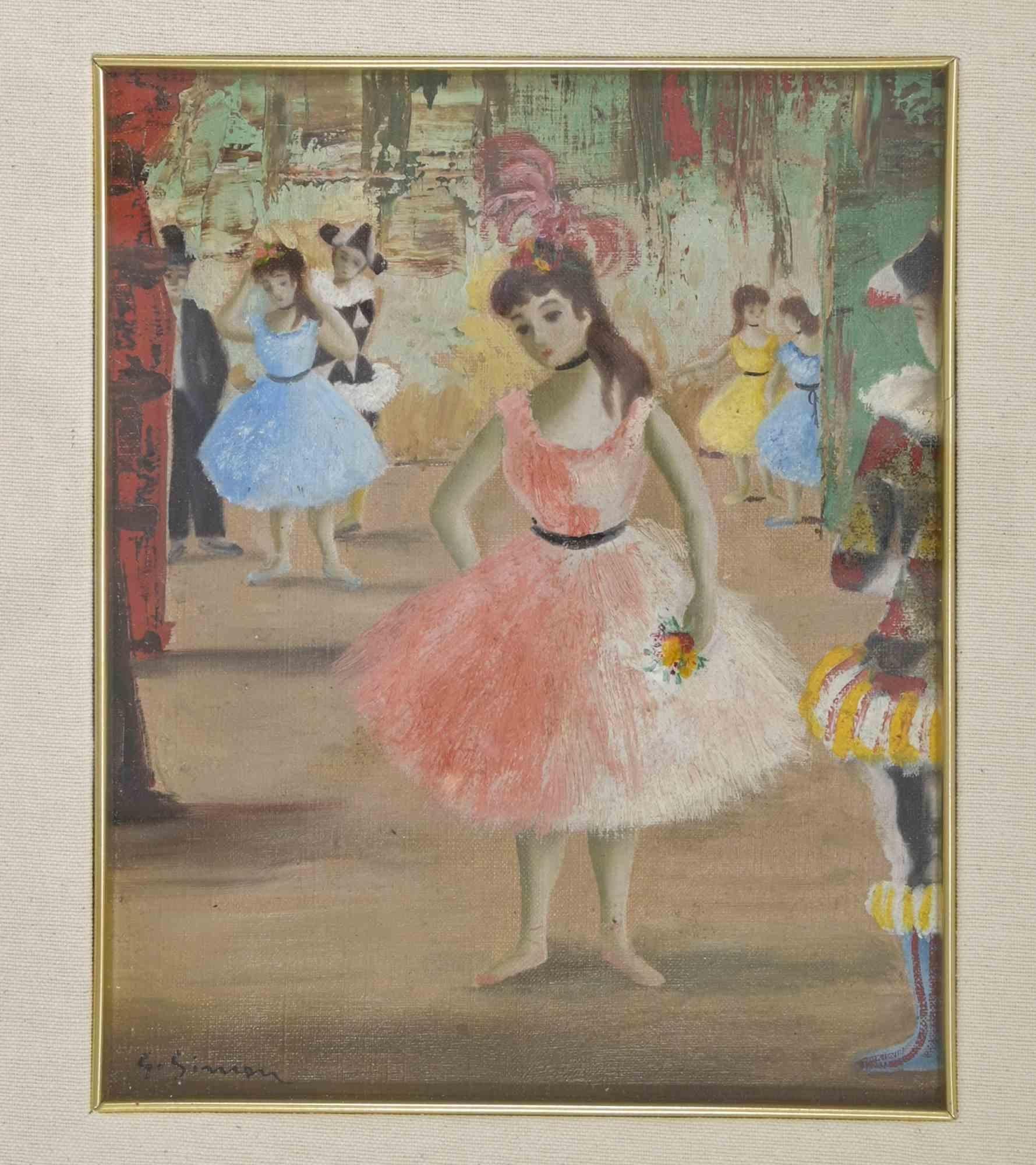 Danseuse au théâtre  - Peinture de Simon Georgette - Début du 20e siècle  en vente 1