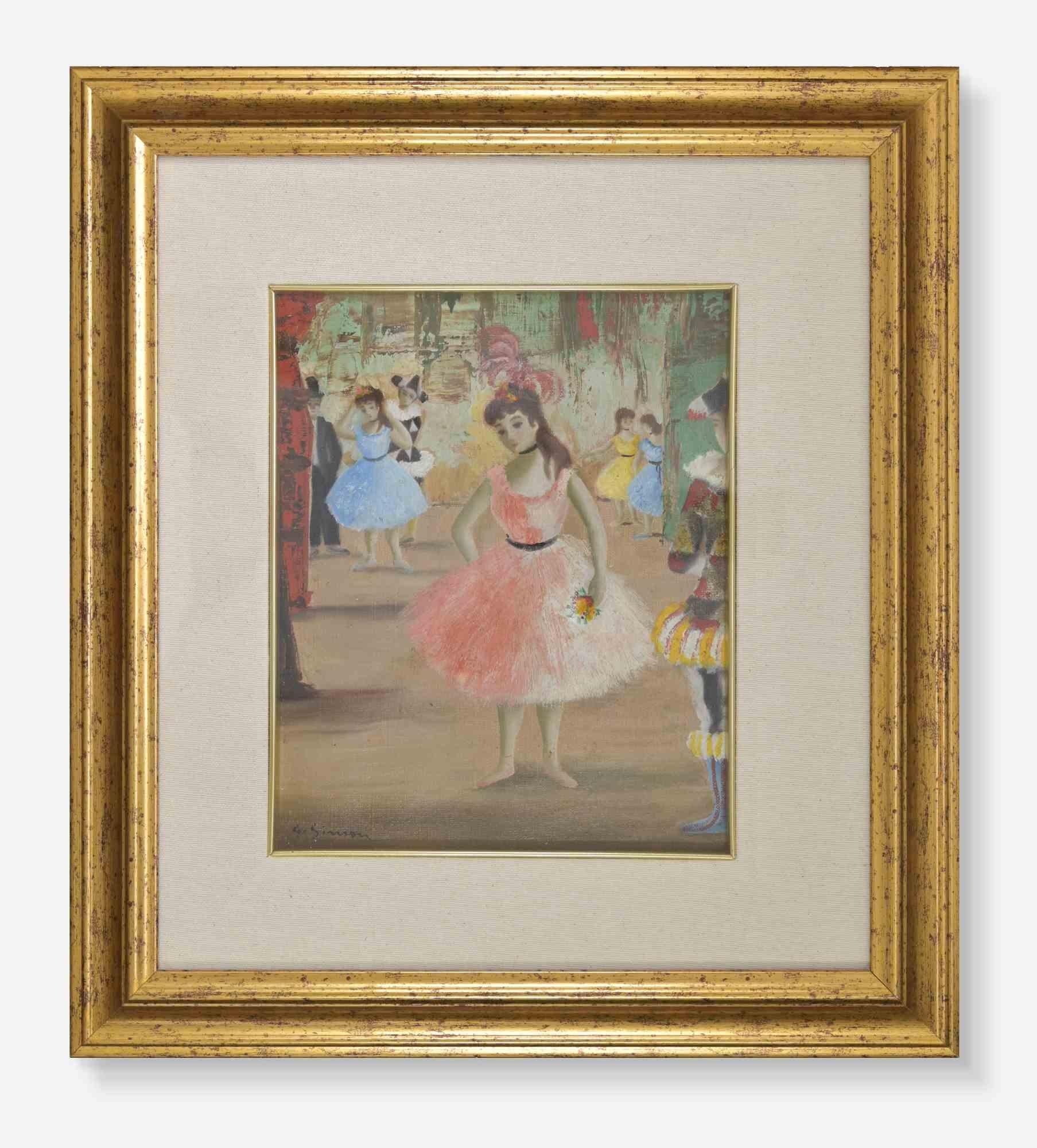 Danseuse au théâtre  - Peinture de Simon Georgette - Début du 20e siècle 