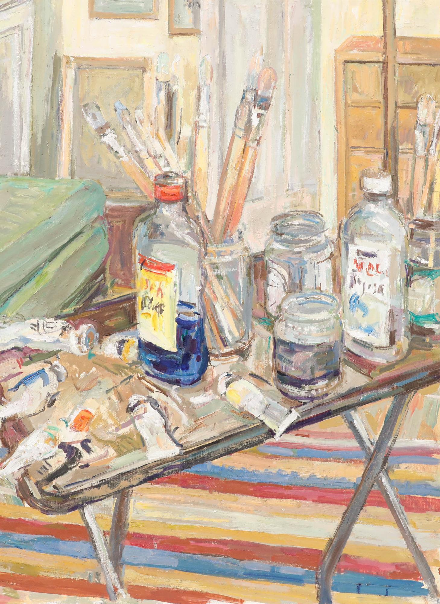 Simon Goldberg (1916-2002) – Ölgemälde des Künstlers, 20. Jahrhunderts, The Artist's Studio im Angebot 1