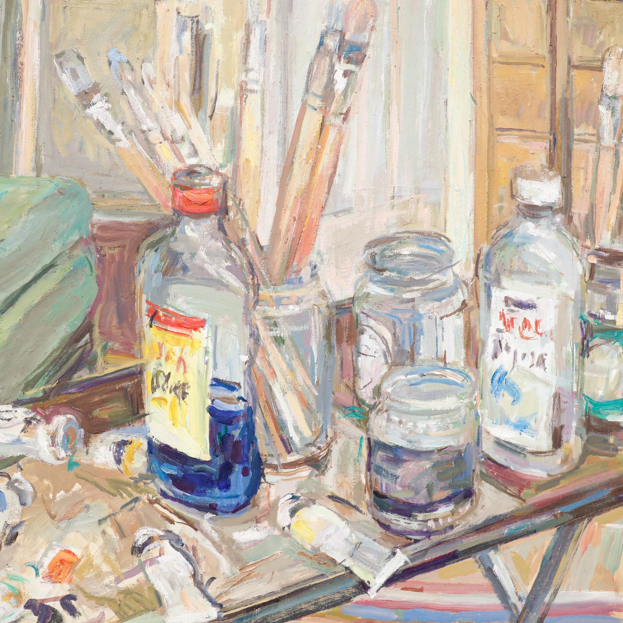 Simon Goldberg (1916-2002) – Ölgemälde des Künstlers, 20. Jahrhunderts, The Artist's Studio im Angebot 3