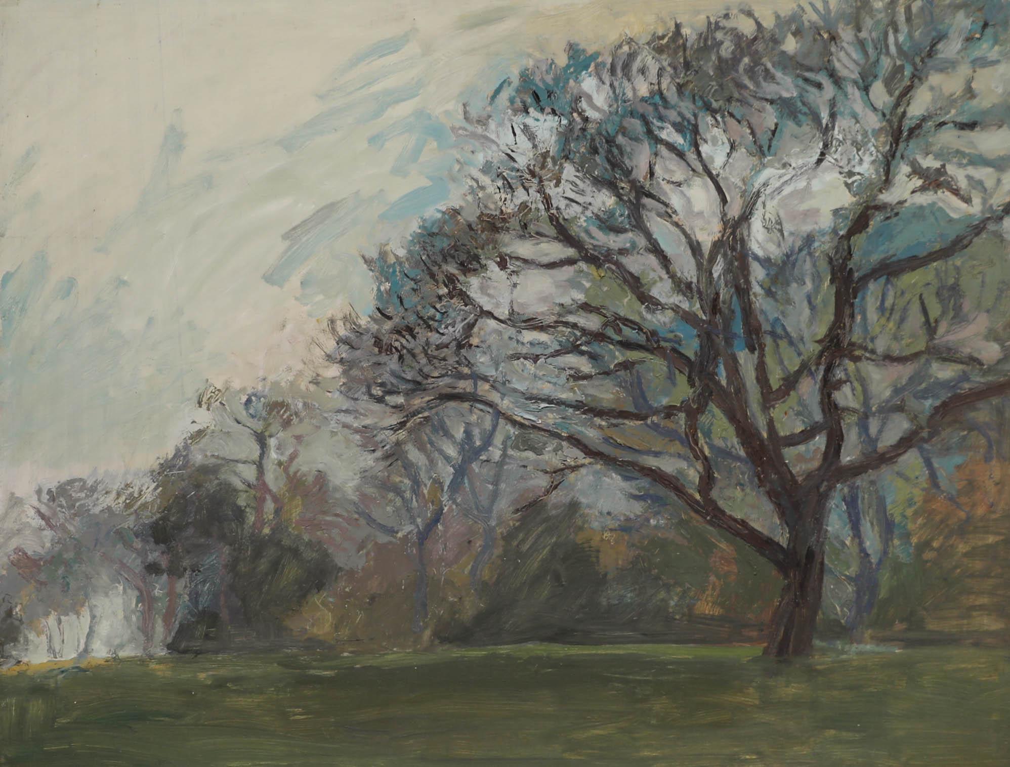 Simon Goldberg (1916-2002) - Mid 20th Century Oil, Park on a Misty Morning 1