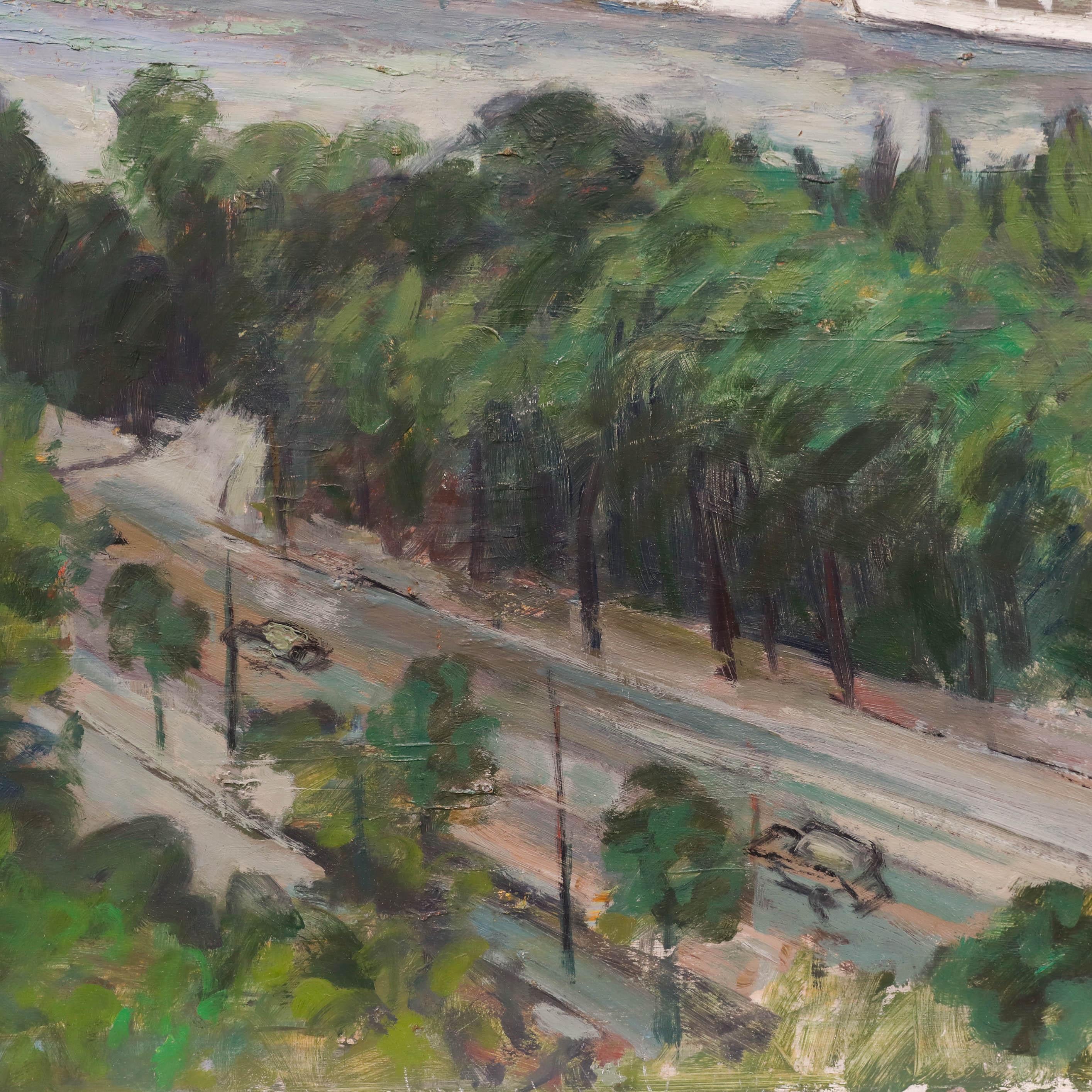 Simon Goldberg (1916-2002) - Huile du milieu du 20e siècle, vue de la Tour Eiffel en vente 2