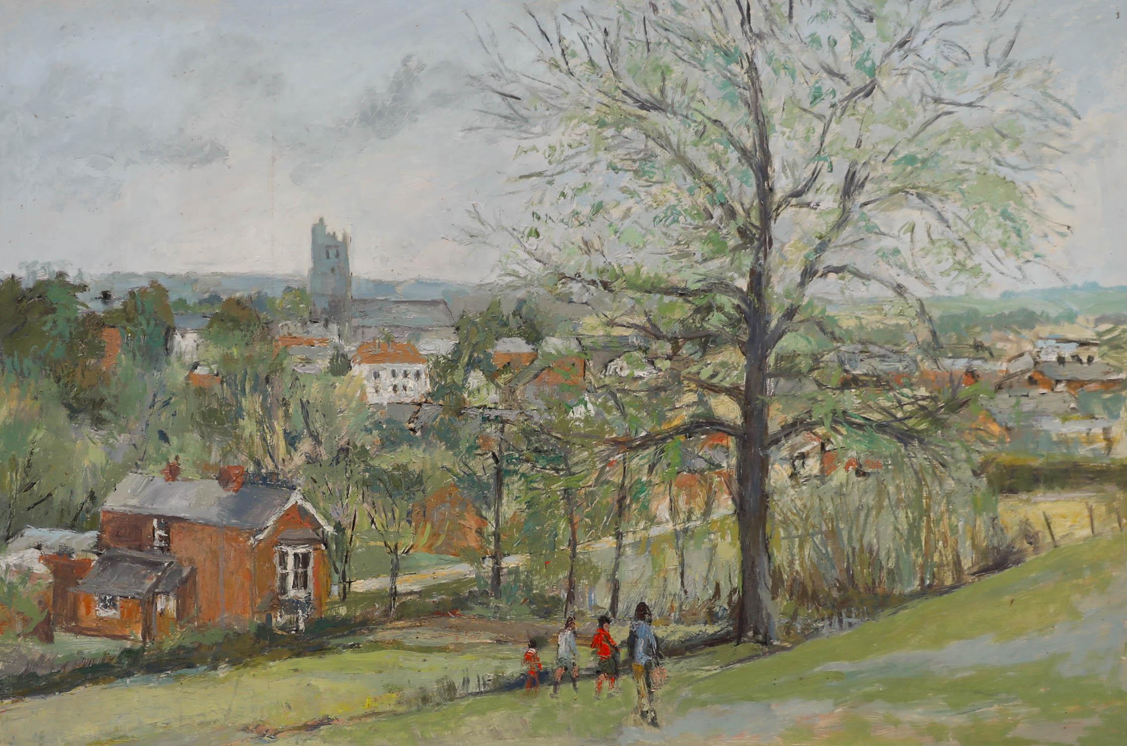 Simon Goldberg (1916-2002) - Olio della metà del XX secolo, Passeggiata al villaggio in vendita 1