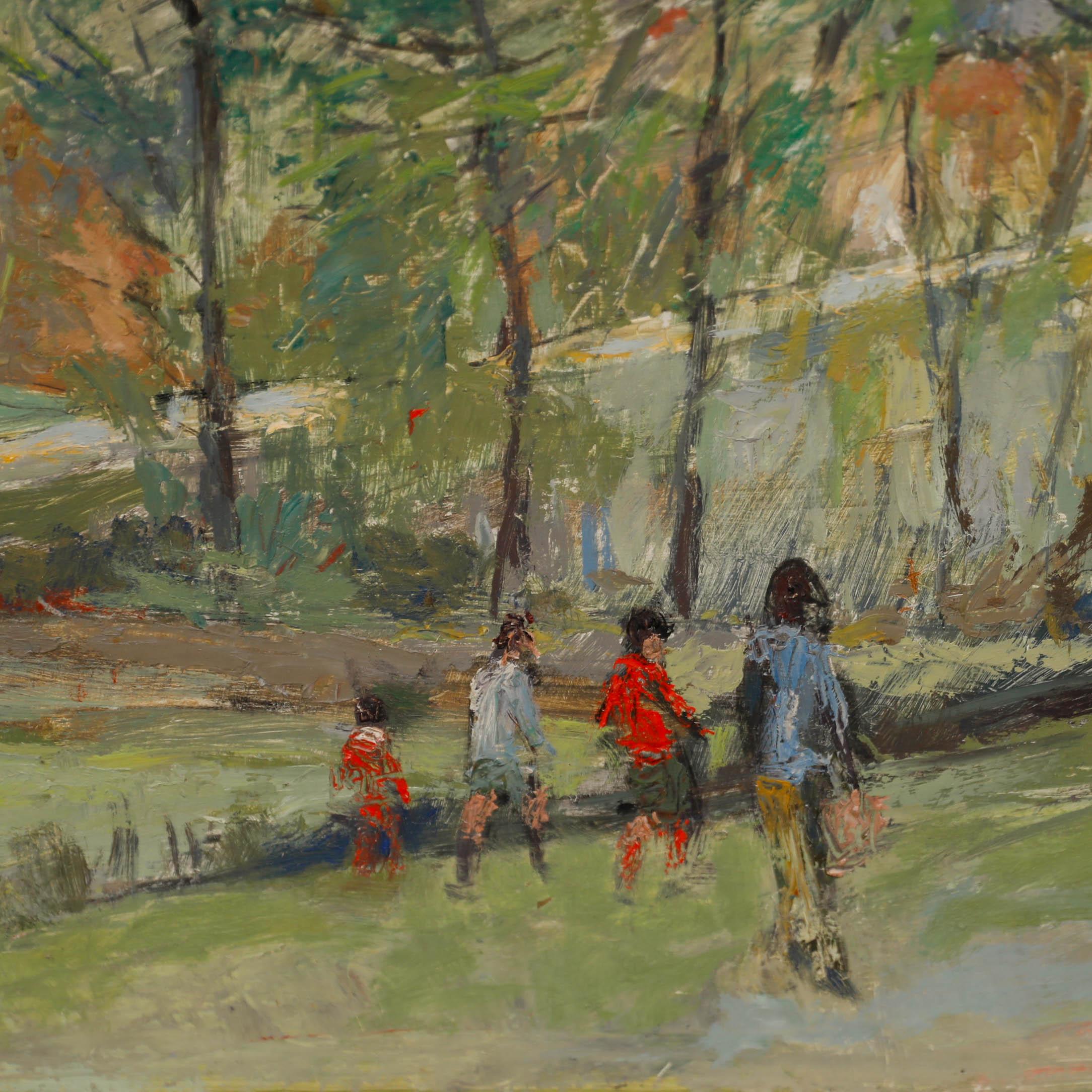 Simon Goldberg (1916-2002) - Olio della metà del XX secolo, Passeggiata al villaggio in vendita 3