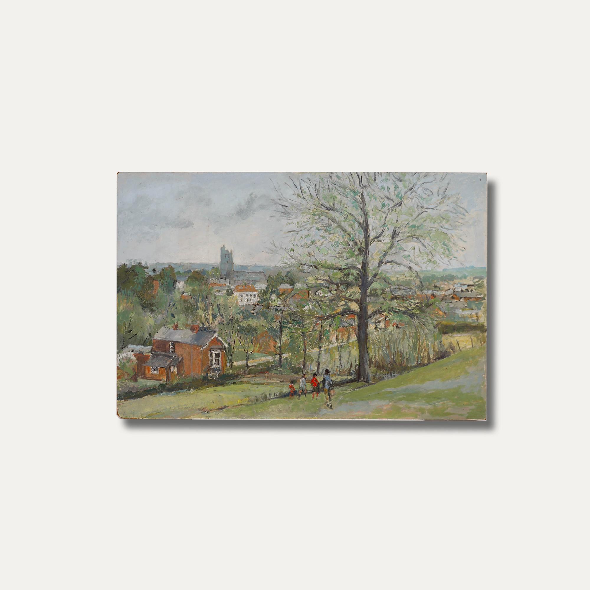Simon Goldberg (1916-2002) - Olio della metà del XX secolo, Passeggiata al villaggio in vendita 4
