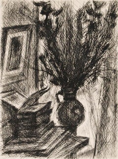 Simon Goldberg (1913-1985) - Framed 20th Century Etching, Bouquet and Books