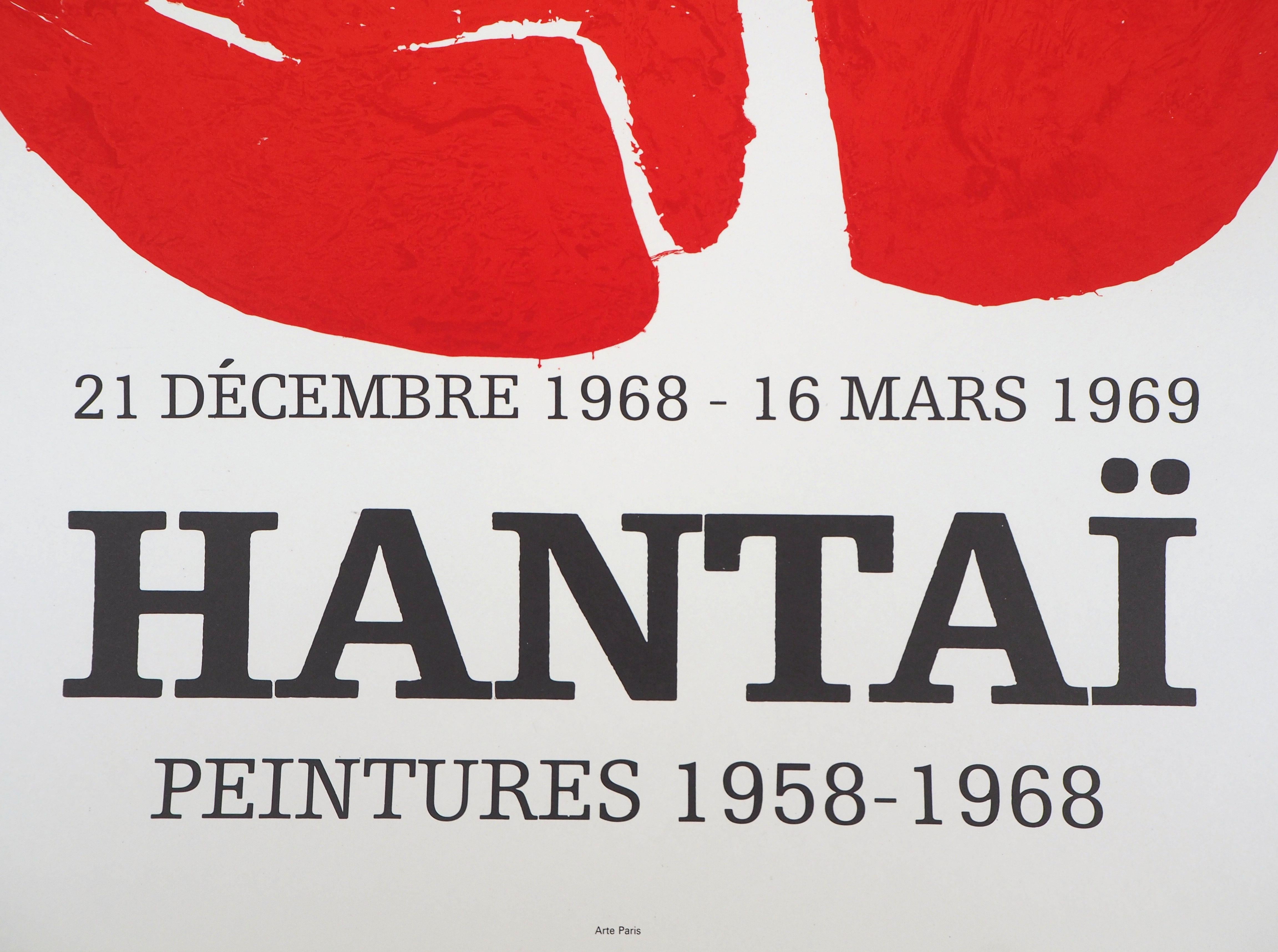 Abstract Red Tabula - Original Lithograph Poster (Fondation Maeght, 1969) - Gray Abstract Print by Simon Hantaï