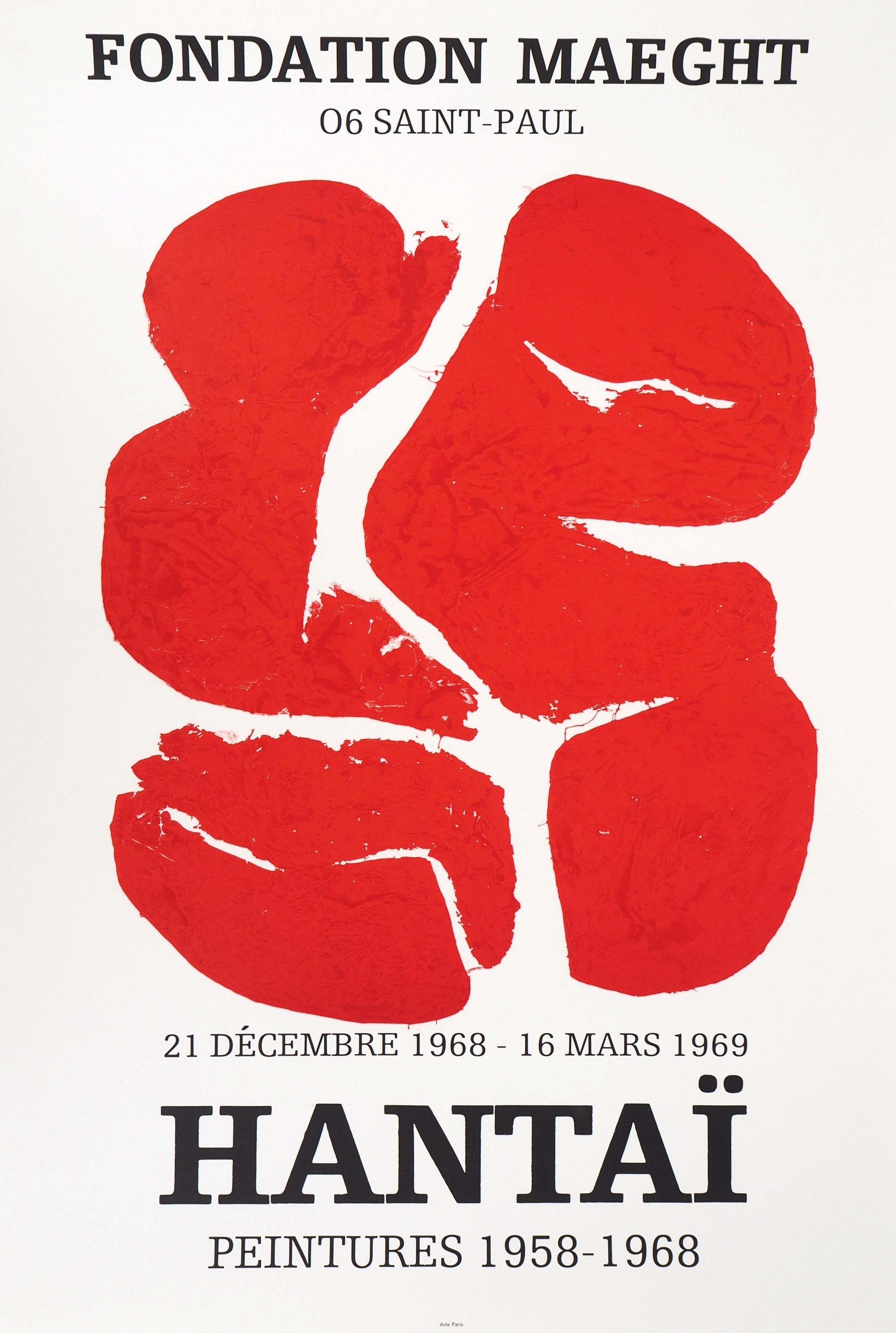 Simon Hantaï Abstract Print - Abstract Red Tabula - Original Lithograph Poster (Fondation Maeght, 1969)