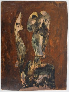 Portrait surréaliste - Peinture OIl originale sur papier, SIGNÉE