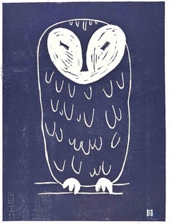 Owl - Original Woodcut by Simon Haret - Mid 20th century