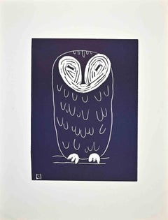 The Owl - Original Woodcut on Print - Mid-20th Century