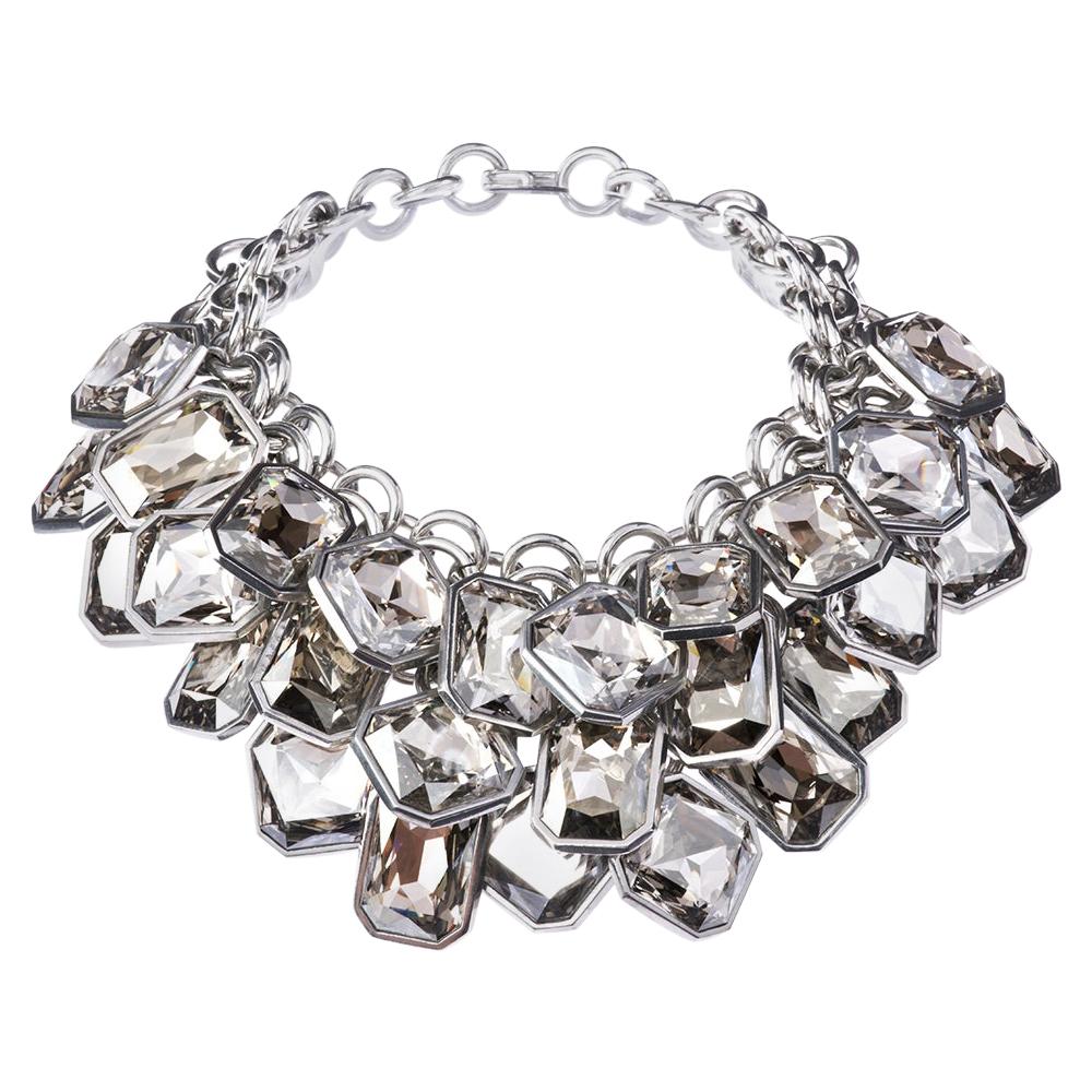 Simon Harrison Aquitaine 3 Row Clear Crystal Octant Drop Necklace For Sale