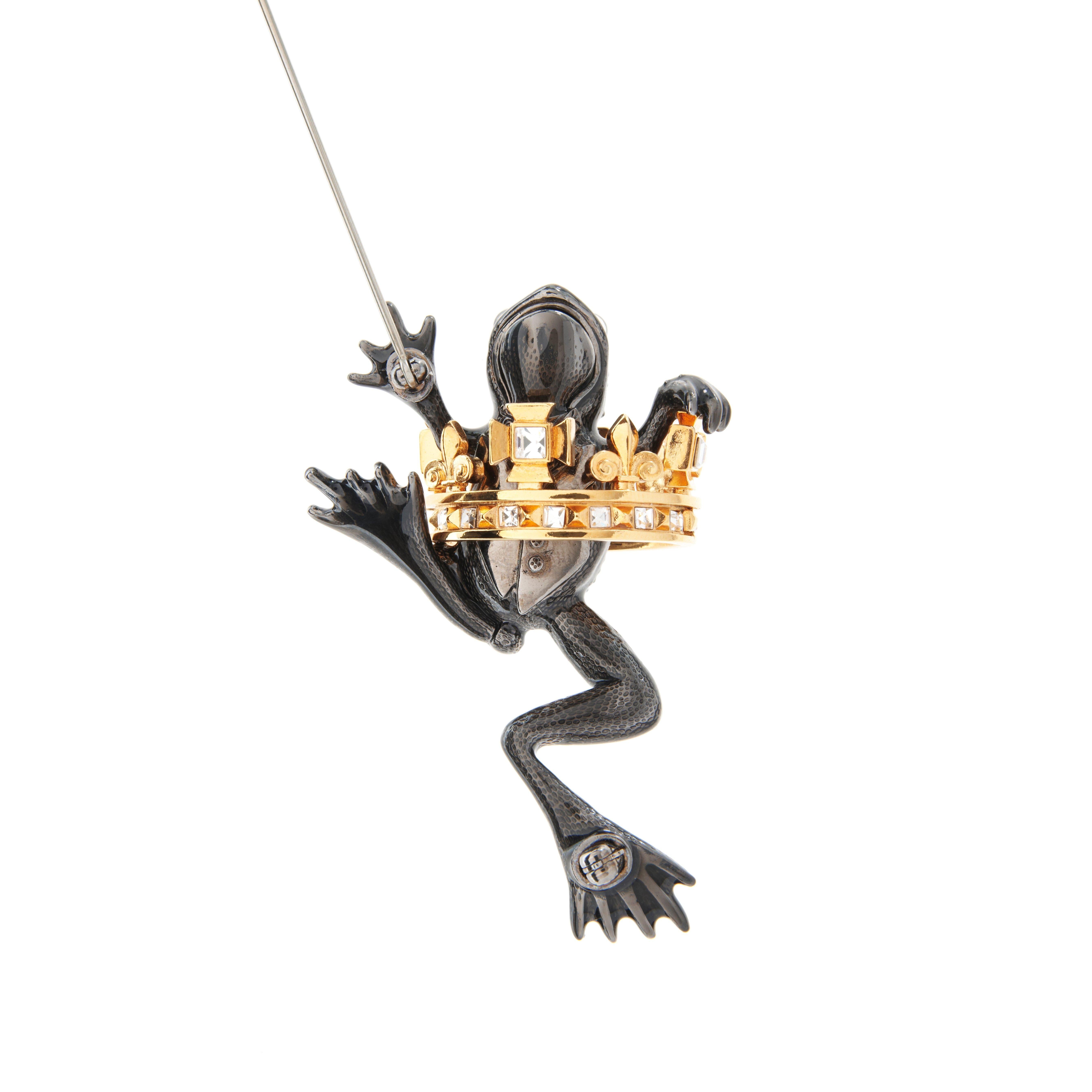 Contemporary Simon Harrison Black Frog Prince Brooch For Sale