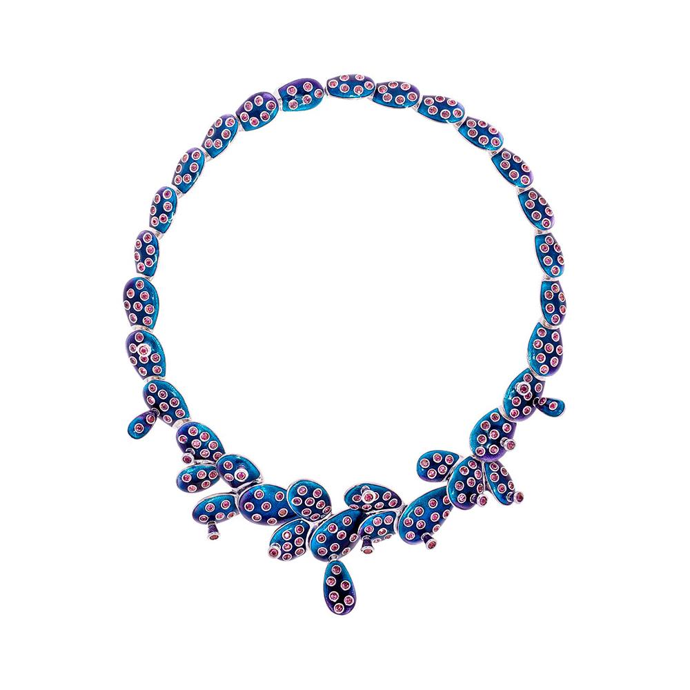 Simon Harrison Blue Ombre Enamel Frida Kahlo Cactus Necklace For Sale