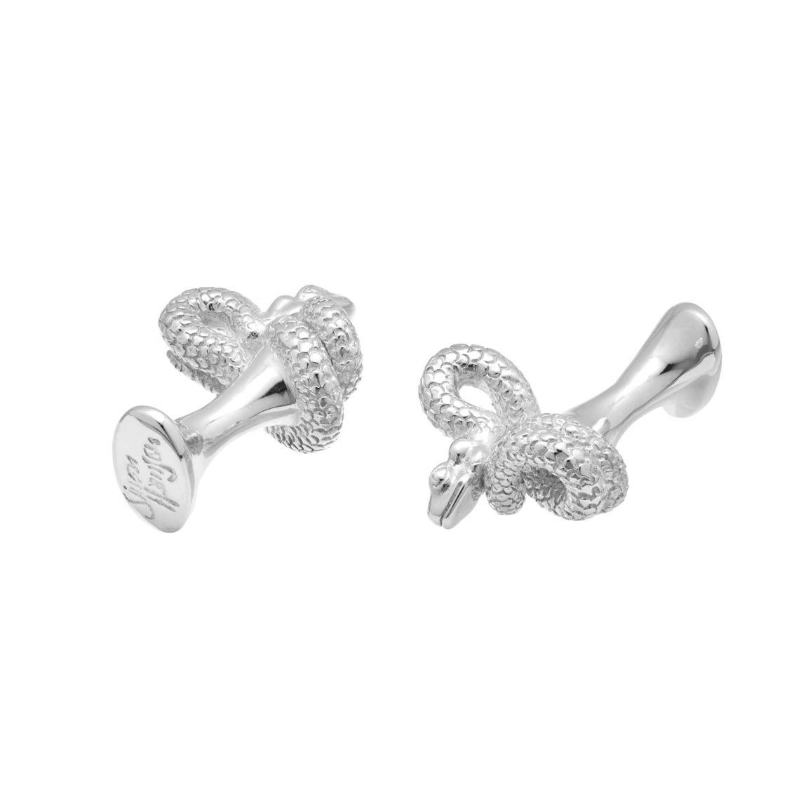 Contemporary Simon Harrison Chinese Zodiac Sterling Silver Snake Cufflinks For Sale