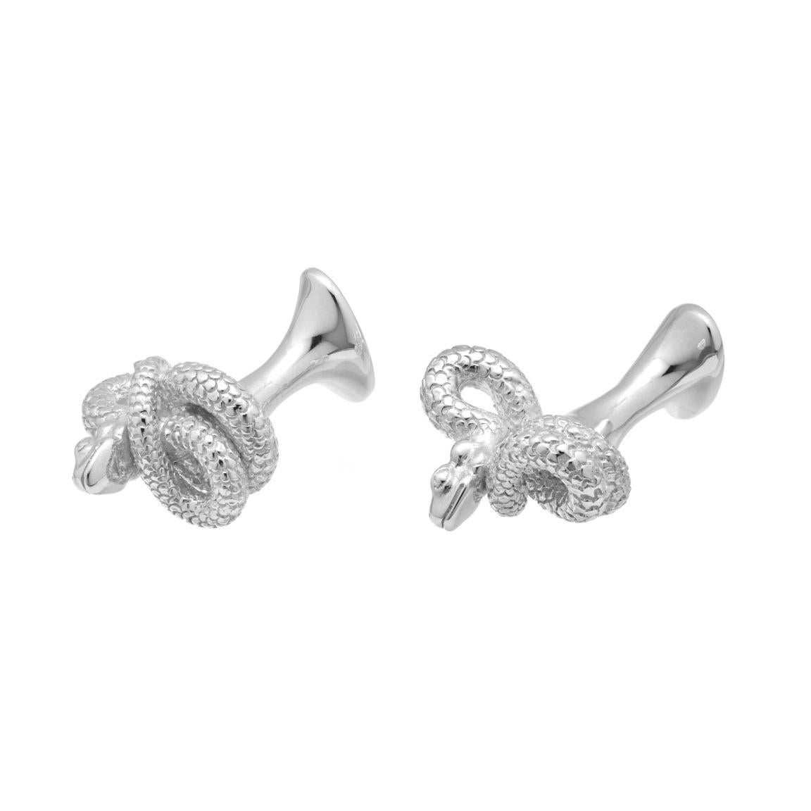 Simon Harrison Chinese Zodiac Sterling Silver Snake Cufflinks In New Condition For Sale In London, GB