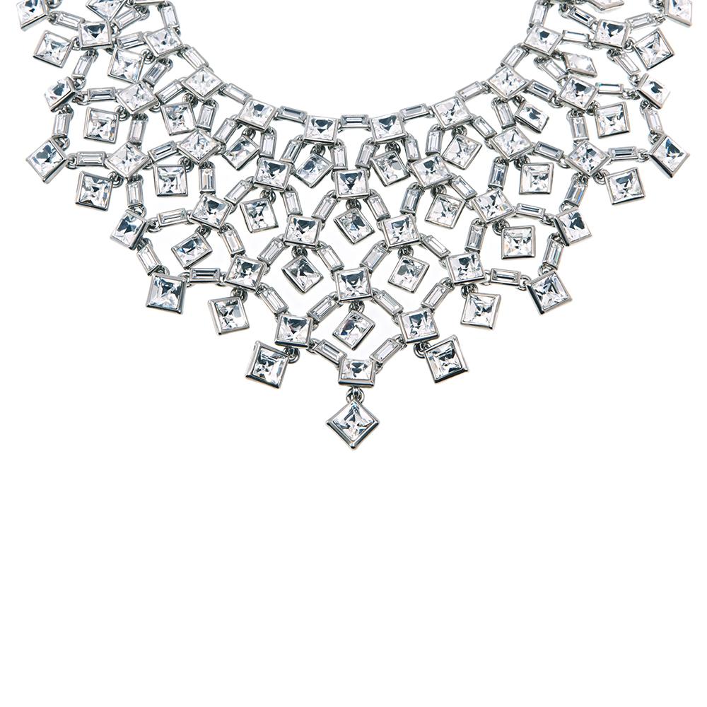 Contemporary Simon Harrison Claudette Clear Square & Baguette Crystal Cluster Large Necklace For Sale