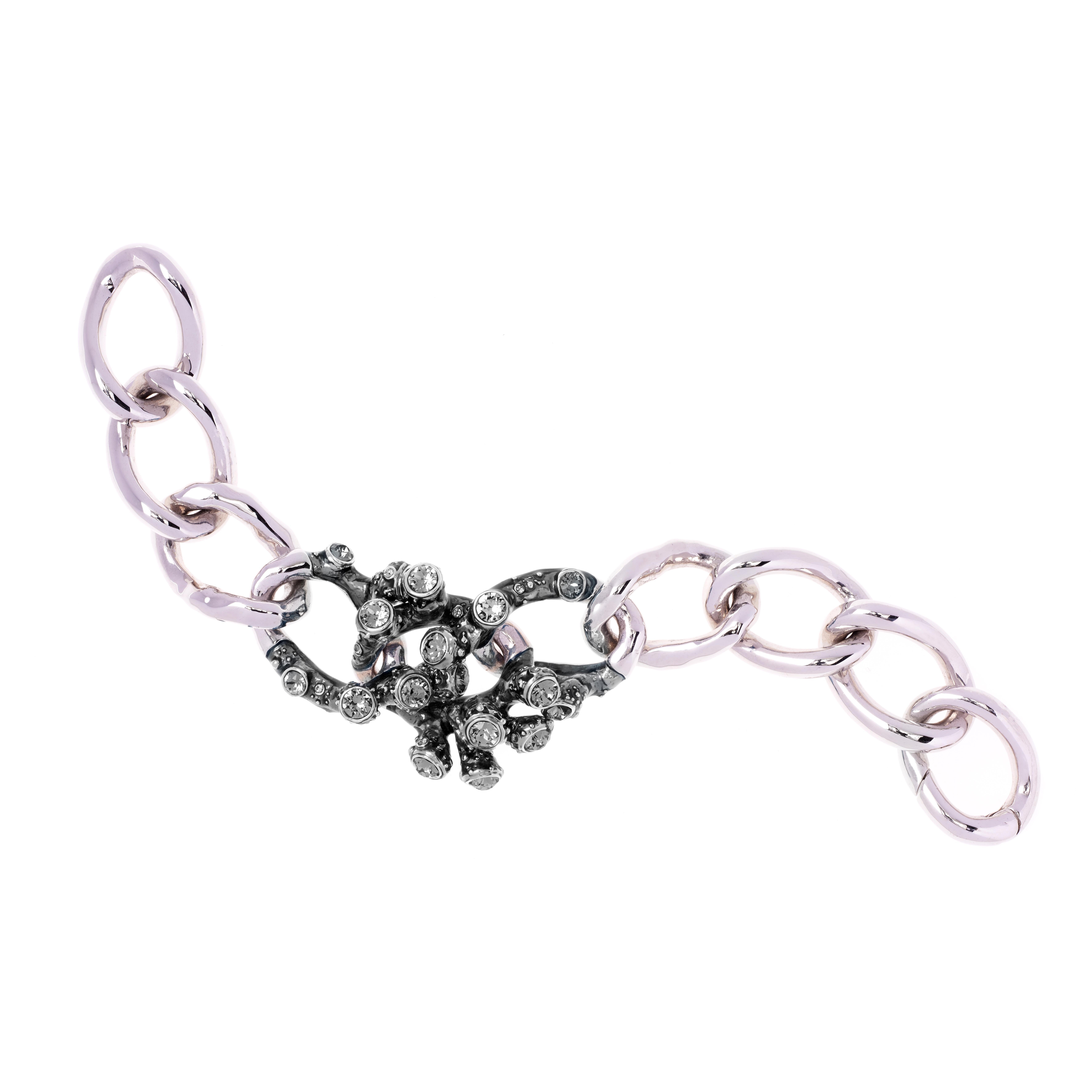 Contemporary Simon Harrison Coral Black Diamond Crystal And Enamel Chain Bracelet For Sale
