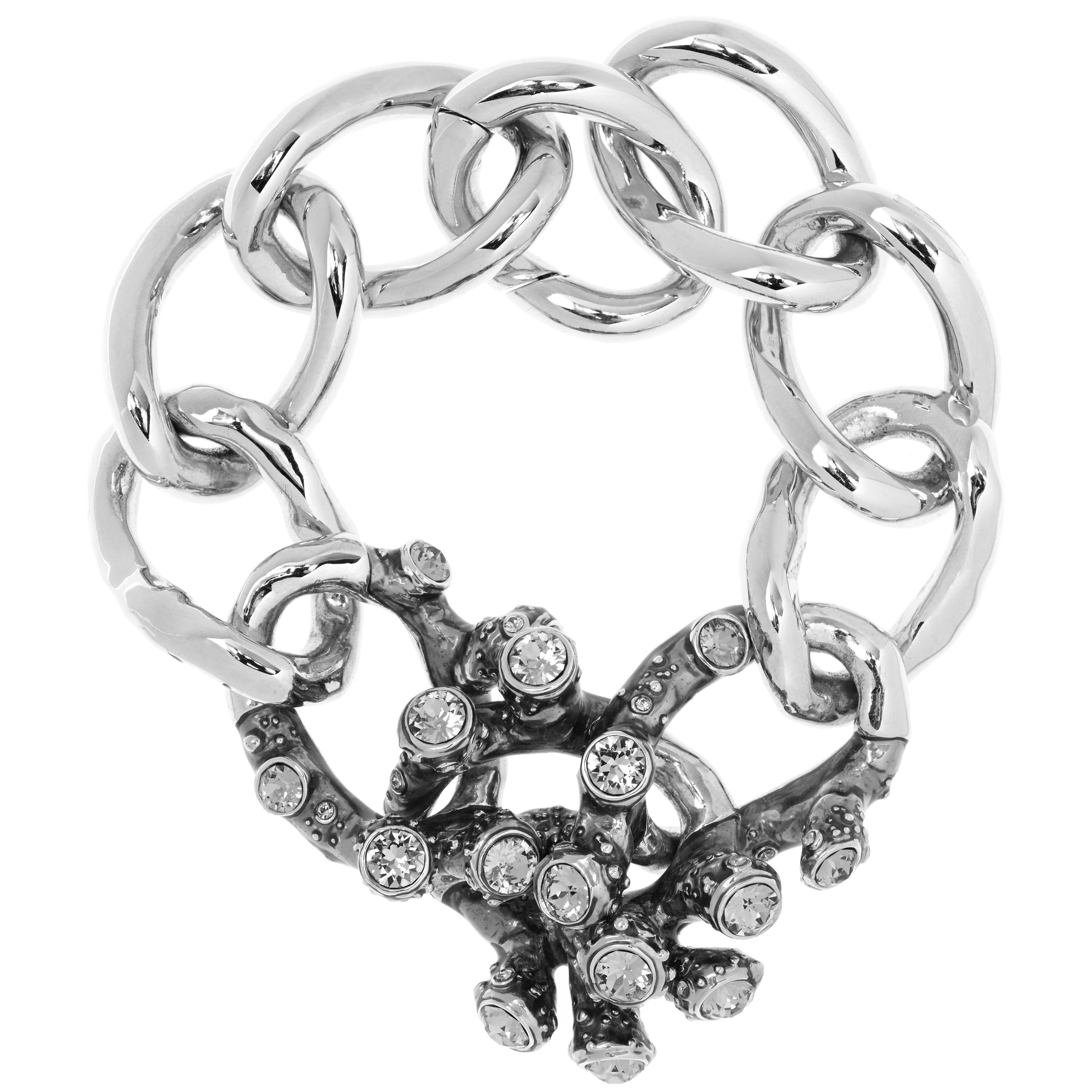 Simon Harrison Coral Black Diamond Crystal And Enamel Chain Bracelet For Sale