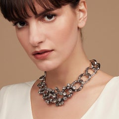 Simon Harrison Coral Black Diamond Crystal And Enamel Chain Necklace