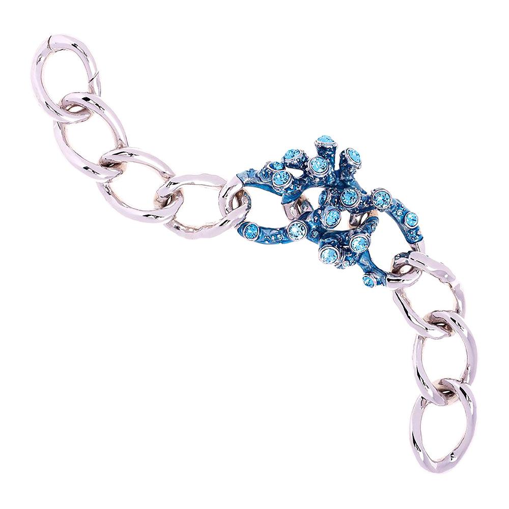 Simon Harrison Coral Crystal and Enamel Chain Bracelet For Sale