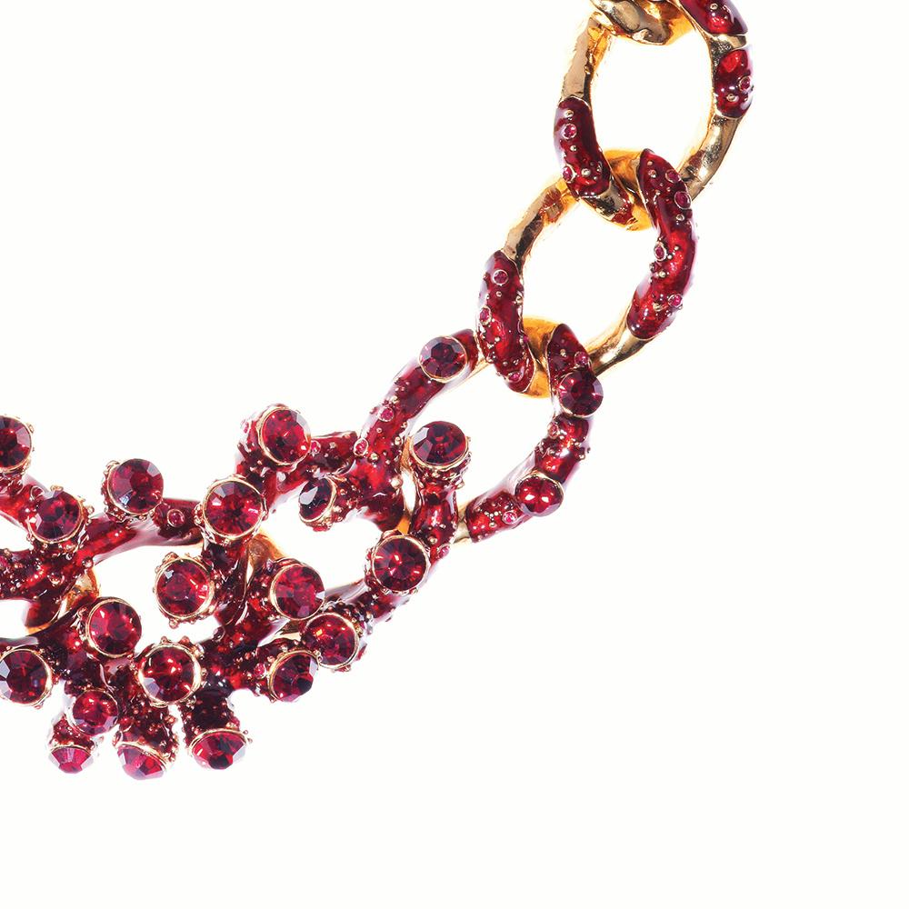 Simon Harrison Coral Red Enamel & Crystal Chain Necklace Damen im Angebot