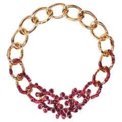 Simon Harrison Coral Red Enamel & Crystal Chain Necklace