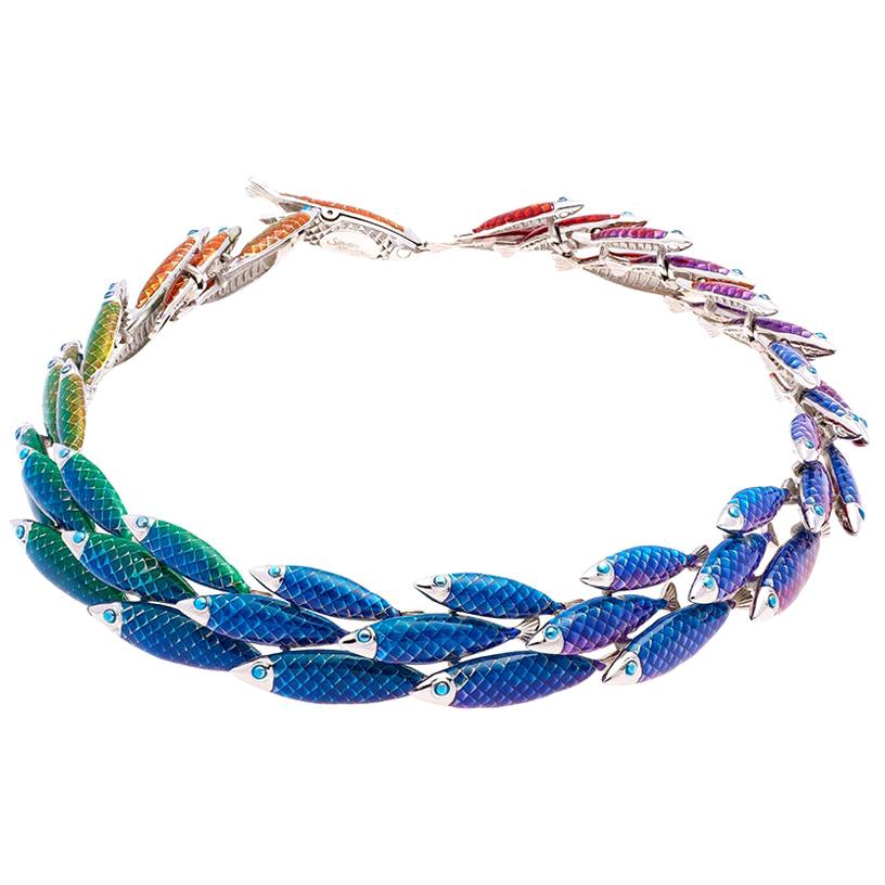 Simon Harrison Electra Rainbow Enamel Fish Necklace For Sale