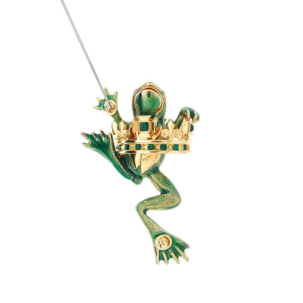 Simon Harrison Green Enamel Frog Prince Brooch In New Condition For Sale In London, GB