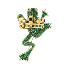 Simon Harrison Green Enamel Frog Prince Brooch