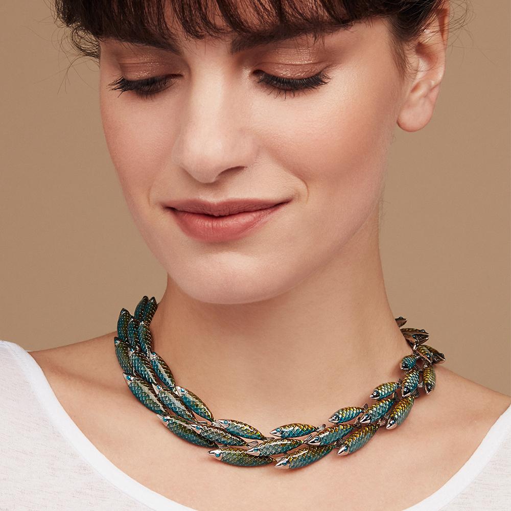 This statement necklace sits proud on the neckline with its unique hand crafted design, hand colour mix and enamel. Unique clasp and beautiful array of colours, sure to add a touch of creative style to every ensemble.  

Wife of the ancient Greek