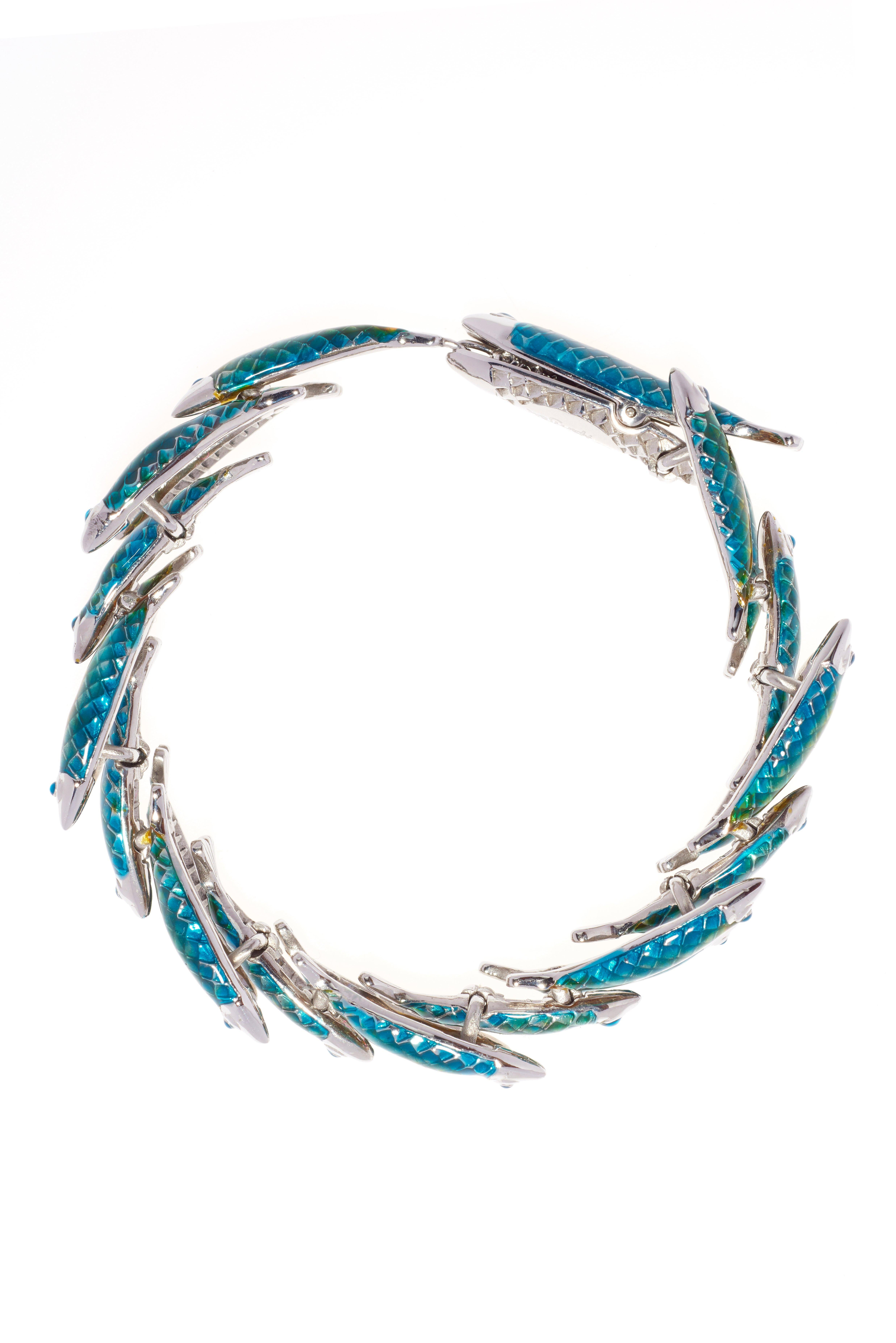Simon Harrison Green Ombre Enamel Small Electra Fish Bracelet In New Condition For Sale In London, GB