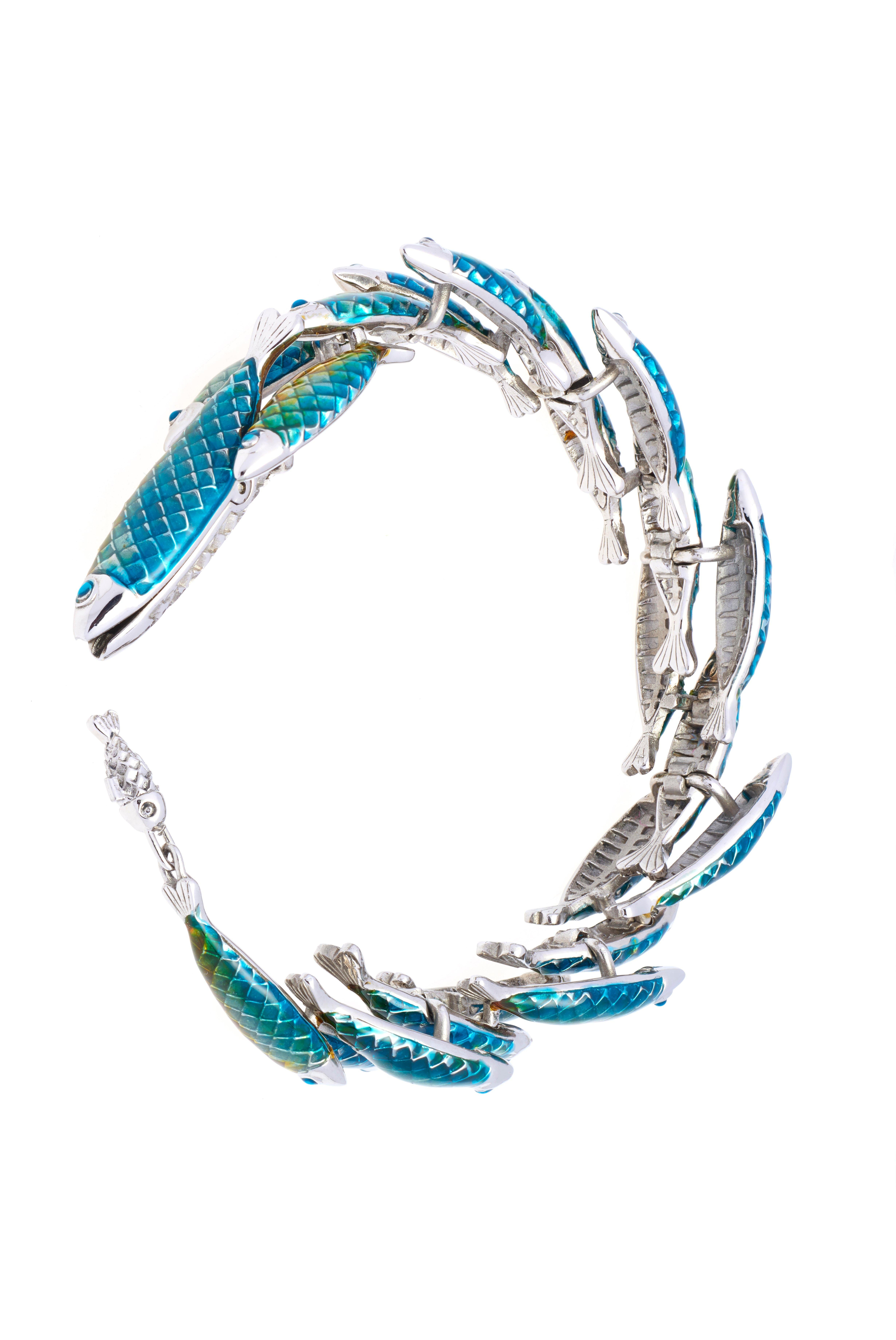 Simon Harrison Green Ombre Enamel Small Electra Fish Bracelet For Sale 2